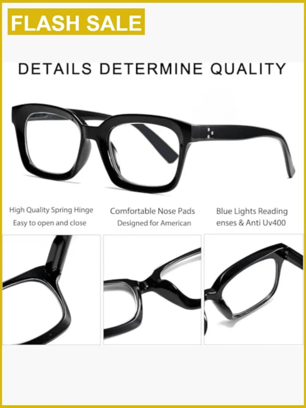 Blue Light Blocking Oversized Square Reading Glasses Spring Hinge